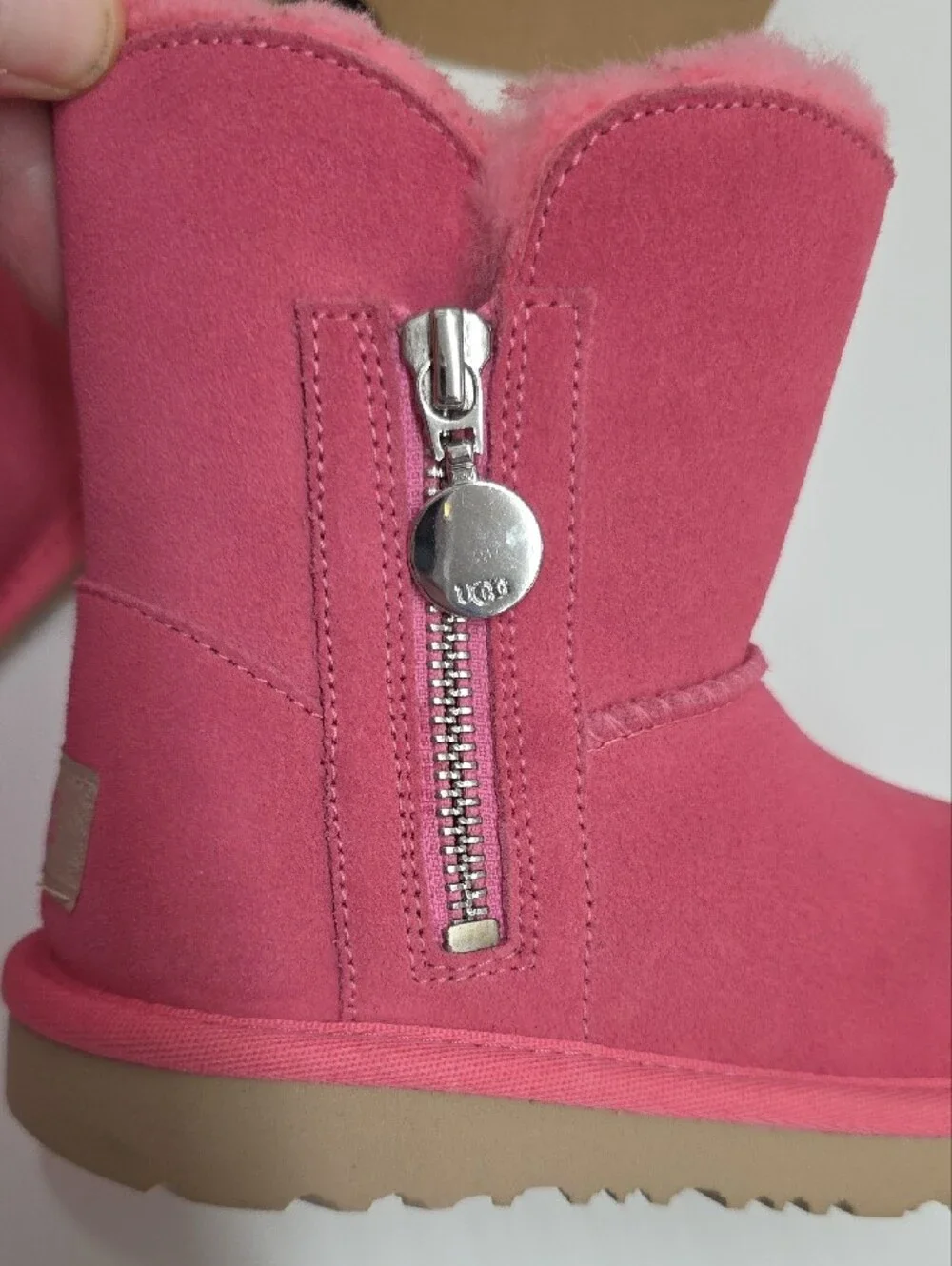 NWOT UGG Kids Pink Suede Shearling Zip-Accent Boots Size 10